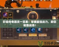 軒轅傳奇器靈一覽表：掌握最強(qiáng)戰(zhàn)力，助你稱霸戰(zhàn)場(chǎng)！
