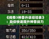 《傳奇3神獸升級經(jīng)驗表》：助你快速提升神獸戰(zhàn)力，征戰(zhàn)沙場！