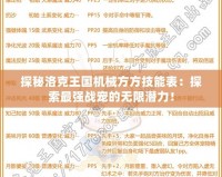探秘洛克王國機械方方技能表：探索最強戰(zhàn)寵的無限潛力！