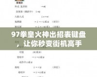 97拳皇火神出招表鍵盤，讓你秒變街機高手