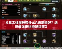 《龍之谷魔導帶什么A級寵物好？選擇最強寵物搭配指南》