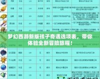 夢幻西游新版孩子奇遇選項表，帶你體驗全新冒險旅程！