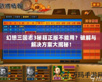 幻想三國(guó)志3秘籍正版不能用？破解與解決方案大揭秘！