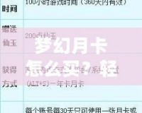 夢幻月卡怎么買？輕松玩轉(zhuǎn)游戲，暢享無限福利！