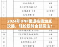 2024年DNF柔道技能加點(diǎn)攻略，輕松玩轉(zhuǎn)全新玩法！