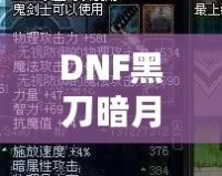 DNF黑刀暗月屬性介紹：黑暗中的刀鋒，掌控?zé)o盡力量