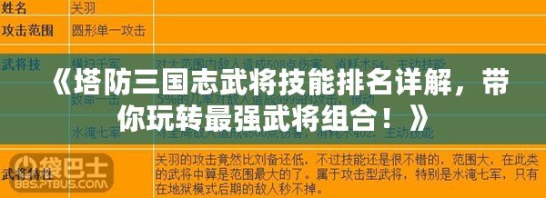 《塔防三國志武將技能排名詳解，帶你玩轉(zhuǎn)最強(qiáng)武將組合！》