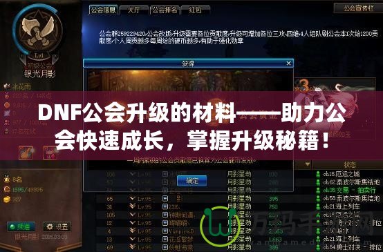 DNF公會(huì)升級(jí)的材料——助力公會(huì)快速成長(zhǎng)，掌握升級(jí)秘籍！