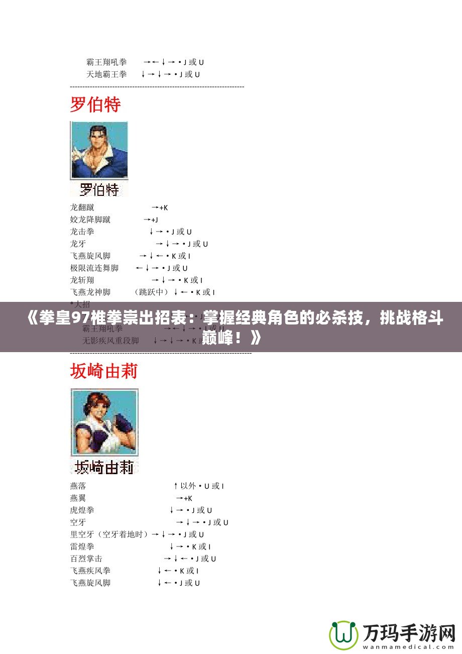 《拳皇97椎拳崇出招表：掌握經(jīng)典角色的必殺技，挑戰(zhàn)格斗巔峰！》