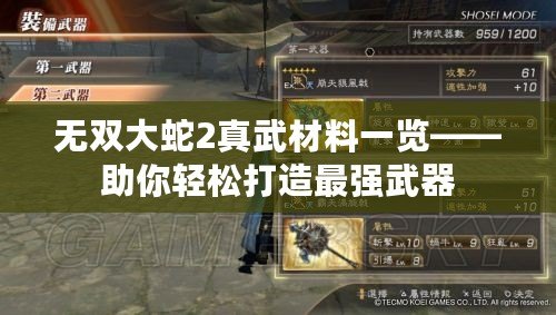 無雙大蛇2真武材料一覽——助你輕松打造最強(qiáng)武器