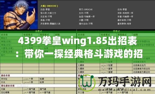 4399拳皇wing1.85出招表：帶你一探經(jīng)典格斗游戲的招式奧秘！