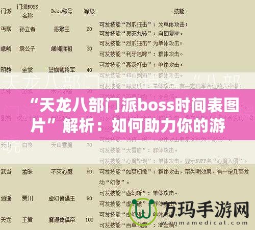 “天龍八部門派boss時(shí)間表圖片”解析：如何助力你的游戲進(jìn)階之路