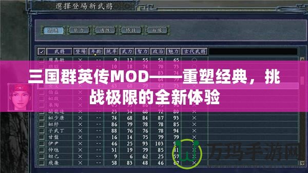 三國群英傳MOD——重塑經(jīng)典，挑戰(zhàn)極限的全新體驗(yàn)