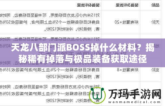 天龍八部門(mén)派BOSS掉什么材料？揭秘稀有掉落與極品裝備獲取途徑