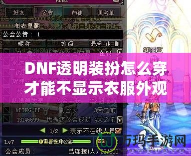 DNF透明裝扮怎么穿才能不顯示衣服外觀？揭秘隱藏外觀的神操作！