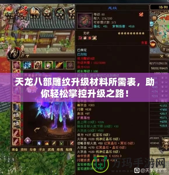 天龍八部雕紋升級材料所需表，助你輕松掌控升級之路！