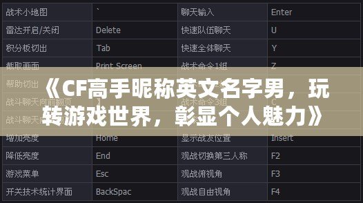 《CF高手昵稱英文名字男，玩轉(zhuǎn)游戲世界，彰顯個人魅力》