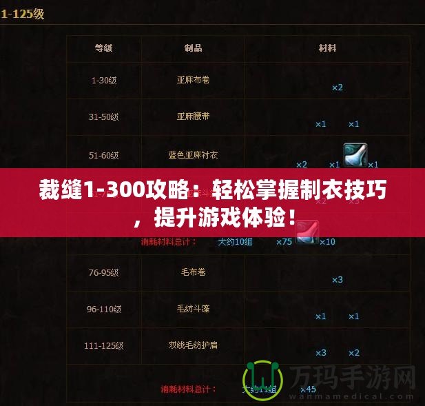 裁縫1-300攻略：輕松掌握制衣技巧，提升游戲體驗(yàn)！