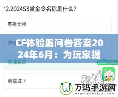 CF體驗(yàn)服問(wèn)卷答案2024年6月：為玩家提供更優(yōu)質(zhì)游戲體驗(yàn)的幕后揭秘