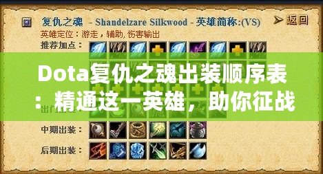 Dota復仇之魂出裝順序表：精通這一英雄，助你征戰(zhàn)天梯巔峰！
