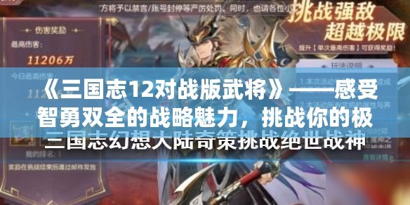 《三國志12對戰(zhàn)版武將》——感受智勇雙全的戰(zhàn)略魅力，挑戰(zhàn)你的極限思維！