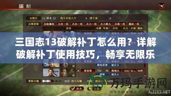 三國志13破解補(bǔ)丁怎么用？詳解破解補(bǔ)丁使用技巧，暢享無限樂趣！