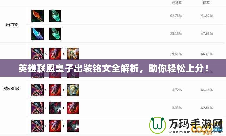 英雄聯(lián)盟皇子出裝銘文全解析，助你輕松上分！