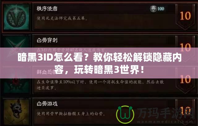 暗黑3ID怎么看？教你輕松解鎖隱藏內(nèi)容，玩轉(zhuǎn)暗黑3世界！