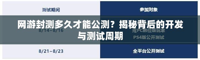 網(wǎng)游封測(cè)多久才能公測(cè)？揭秘背后的開(kāi)發(fā)與測(cè)試周期