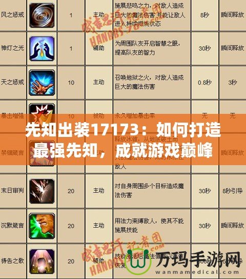 先知出裝17173：如何打造最強(qiáng)先知，成就游戲巔峰