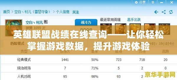 英雄聯(lián)盟戰(zhàn)績在線查詢——讓你輕松掌握游戲數(shù)據(jù)，提升游戲體驗