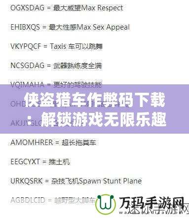 俠盜獵車作弊碼下載：解鎖游戲無限樂趣，暢享無限自由！