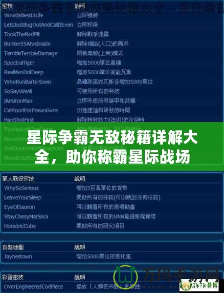 星際爭霸無敵秘籍詳解大全，助你稱霸星際戰(zhàn)場