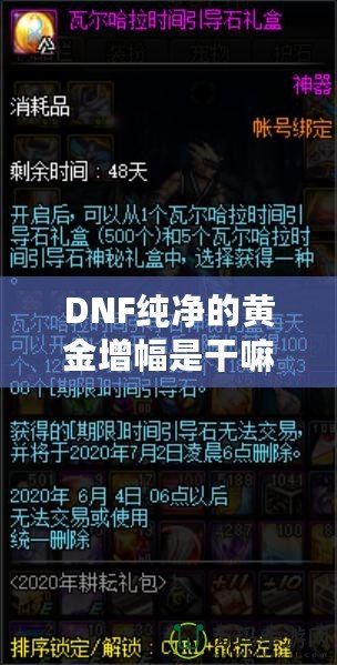 DNF純凈的黃金增幅是干嘛的？深度解析與玩法技巧