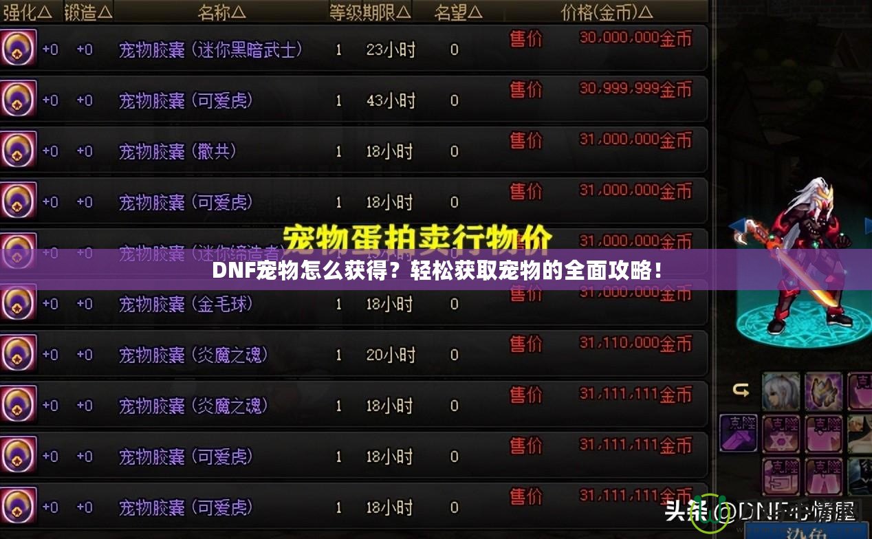 DNF寵物怎么獲得？輕松獲取寵物的全面攻略！