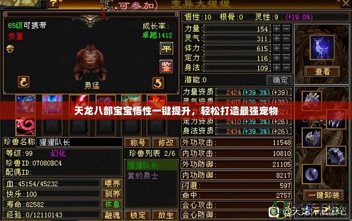 天龍八部寶寶悟性一鍵提升，輕松打造最強(qiáng)寵物