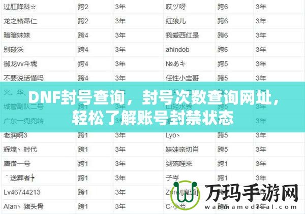 DNF封號查詢，封號次數(shù)查詢網(wǎng)址，輕松了解賬號封禁狀態(tài)