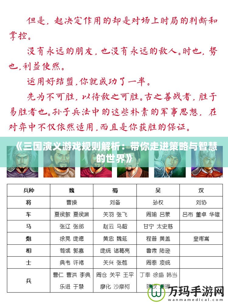 《三國演義游戲規(guī)則解析：帶你走進(jìn)策略與智慧的世界》