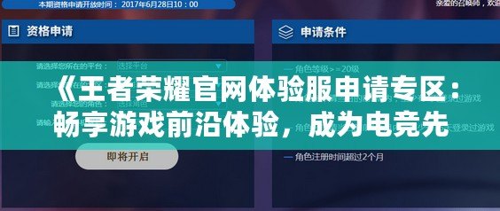 《王者榮耀官網(wǎng)體驗服申請專區(qū)：暢享游戲前沿體驗，成為電競先鋒！》