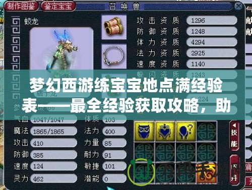 夢幻西游練寶寶地點滿經(jīng)驗表——最全經(jīng)驗獲取攻略，助你輕松升級！