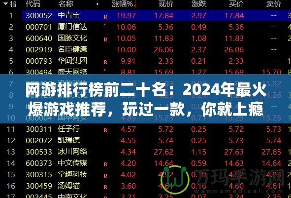 網(wǎng)游排行榜前二十名：2024年最火爆游戲推薦，玩過一款，你就上癮！