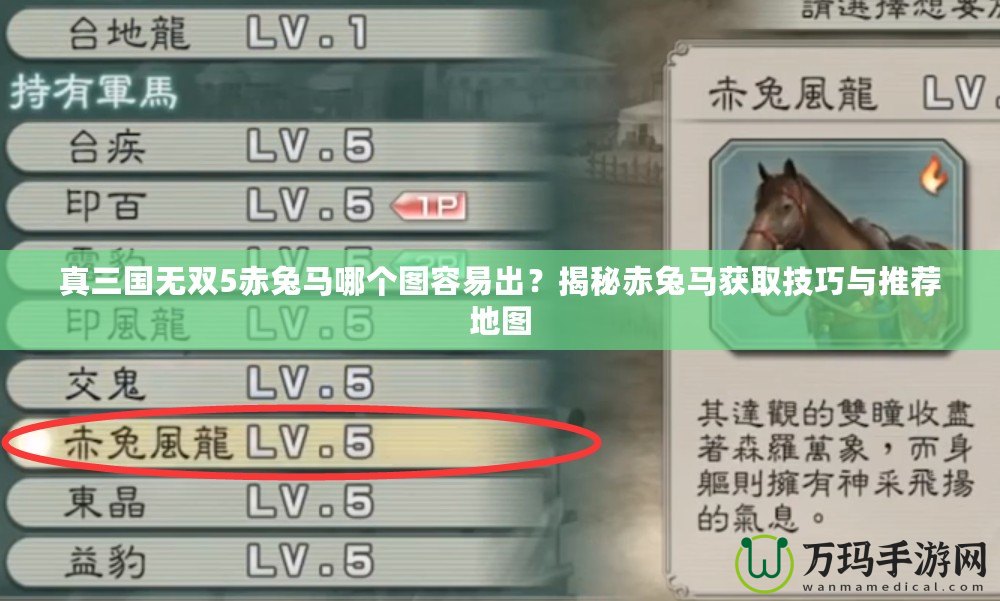 真三國無雙5赤兔馬哪個圖容易出？揭秘赤兔馬獲取技巧與推薦地圖